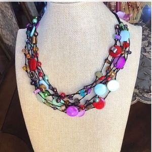 Premier Designs Spectrum multi colored shell tigers eye beaded 17" necklace.